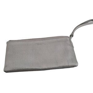 Perlina New York Silver Gray Leather Wristlet Clutch